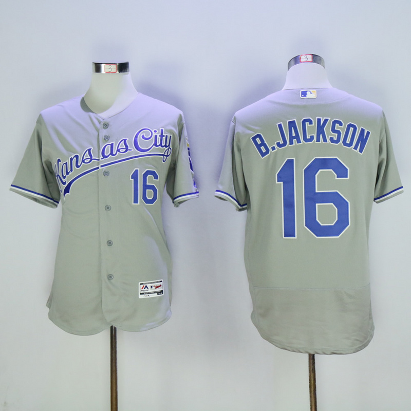 Men Kansas City Royals 16 B.Jackson Grey Elite MLB Jerseys